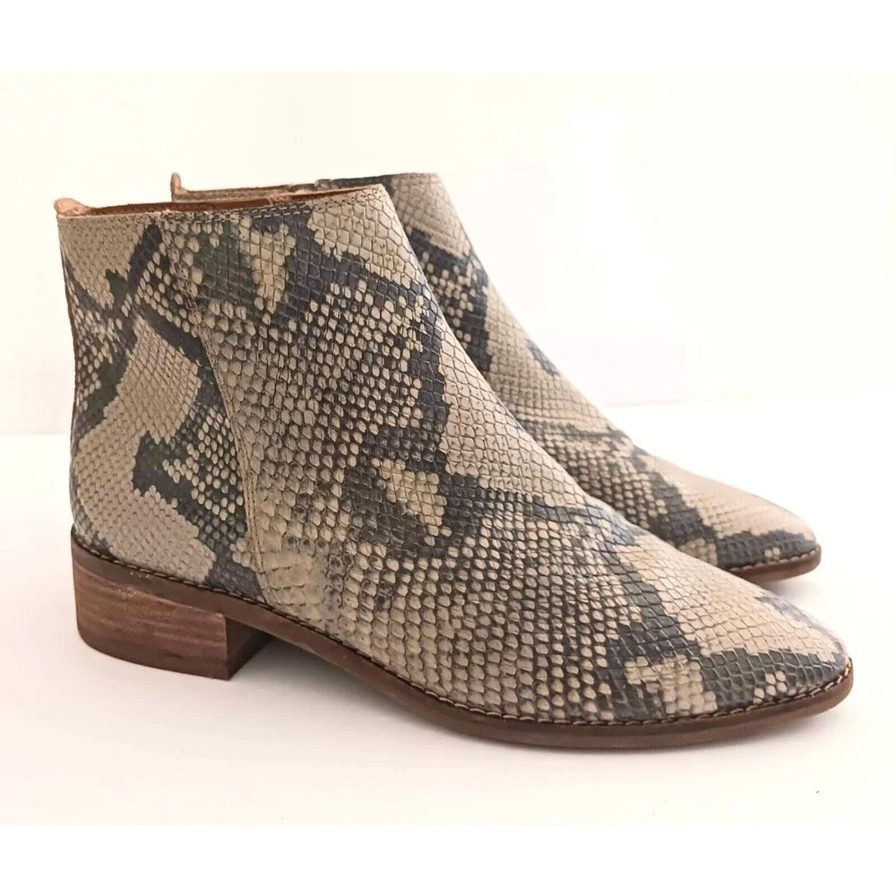 NEW Lucky Brand Lenree Python Print Leather Ankle Boot Side Zip Sz 7.5